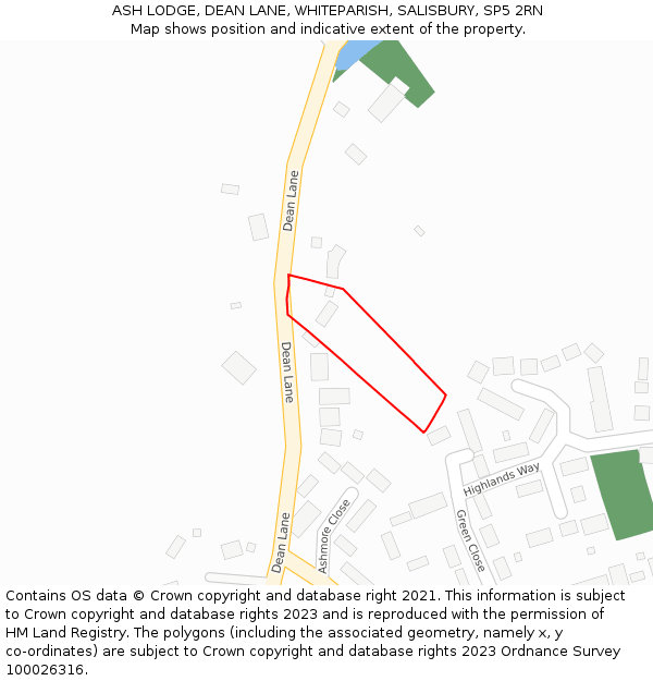 ASH LODGE, DEAN LANE, WHITEPARISH, SALISBURY, SP5 2RN: Location map and indicative extent of plot