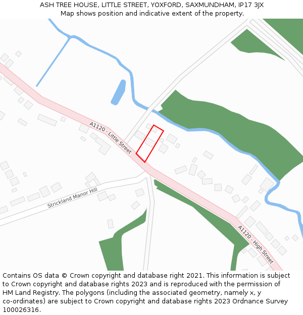 ASH TREE HOUSE, LITTLE STREET, YOXFORD, SAXMUNDHAM, IP17 3JX: Location map and indicative extent of plot