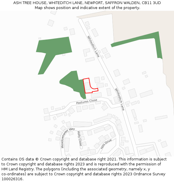 ASH TREE HOUSE, WHITEDITCH LANE, NEWPORT, SAFFRON WALDEN, CB11 3UD: Location map and indicative extent of plot