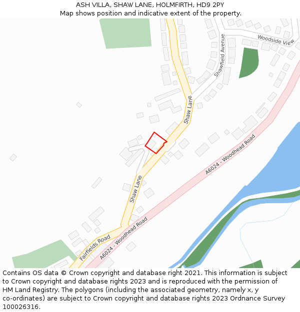 ASH VILLA, SHAW LANE, HOLMFIRTH, HD9 2PY: Location map and indicative extent of plot