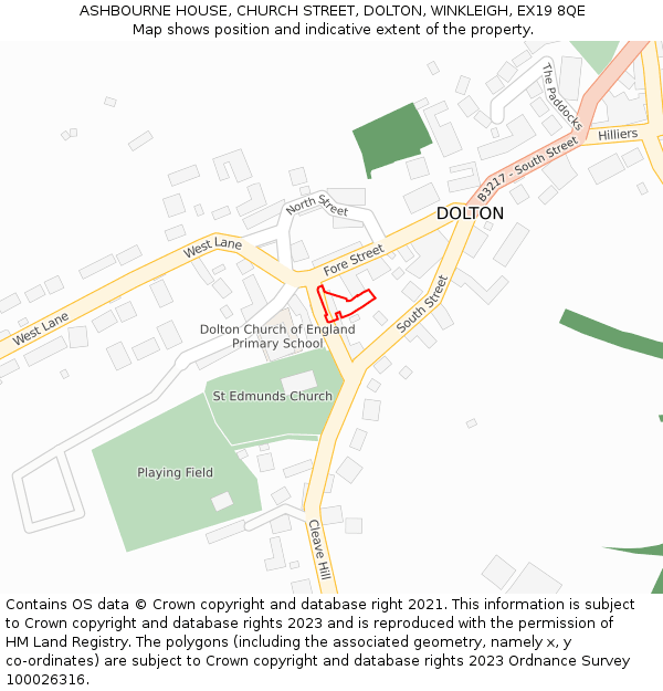 ASHBOURNE HOUSE, CHURCH STREET, DOLTON, WINKLEIGH, EX19 8QE: Location map and indicative extent of plot