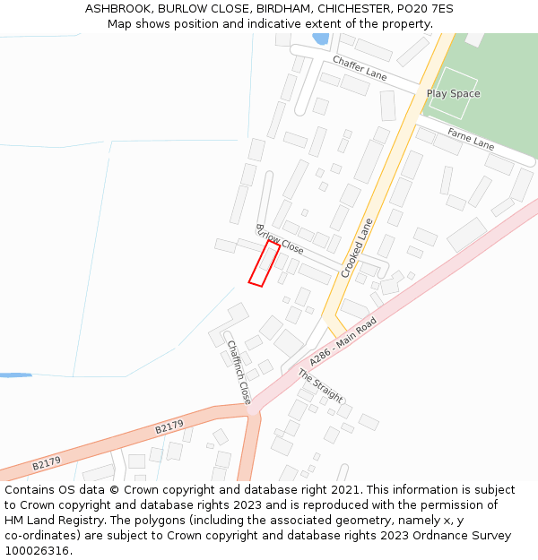 ASHBROOK, BURLOW CLOSE, BIRDHAM, CHICHESTER, PO20 7ES: Location map and indicative extent of plot