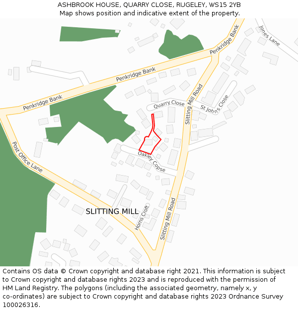 ASHBROOK HOUSE, QUARRY CLOSE, RUGELEY, WS15 2YB: Location map and indicative extent of plot