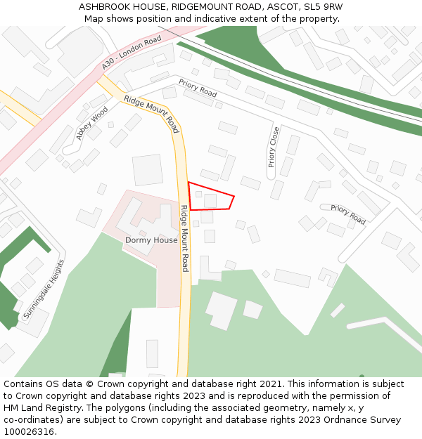 ASHBROOK HOUSE, RIDGEMOUNT ROAD, ASCOT, SL5 9RW: Location map and indicative extent of plot