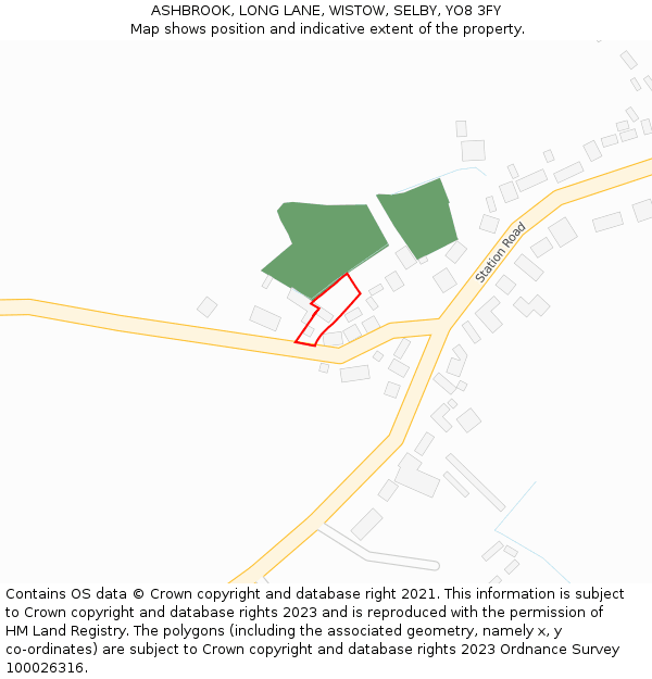 ASHBROOK, LONG LANE, WISTOW, SELBY, YO8 3FY: Location map and indicative extent of plot