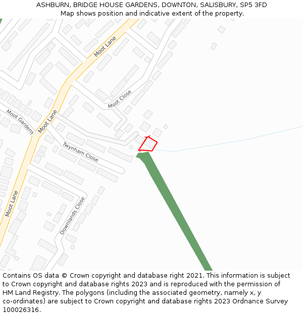 ASHBURN, BRIDGE HOUSE GARDENS, DOWNTON, SALISBURY, SP5 3FD: Location map and indicative extent of plot
