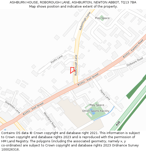 ASHBURN HOUSE, ROBOROUGH LANE, ASHBURTON, NEWTON ABBOT, TQ13 7BA: Location map and indicative extent of plot