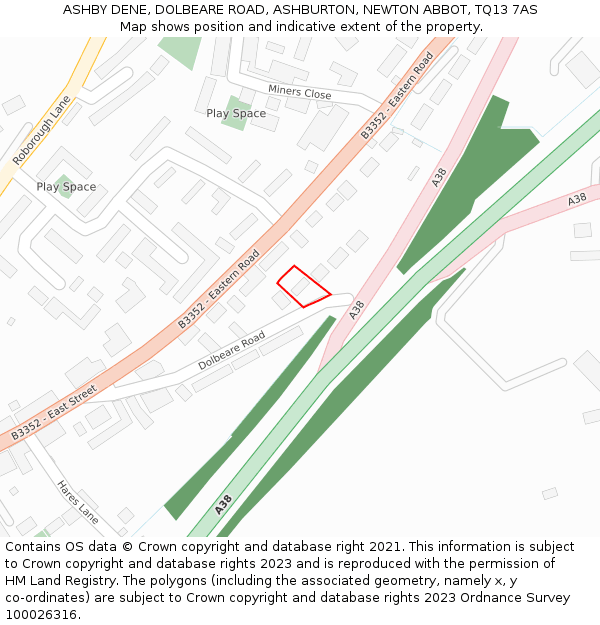 ASHBY DENE, DOLBEARE ROAD, ASHBURTON, NEWTON ABBOT, TQ13 7AS: Location map and indicative extent of plot