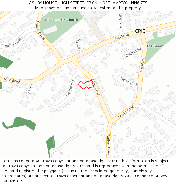 ASHBY HOUSE, HIGH STREET, CRICK, NORTHAMPTON, NN6 7TS: Location map and indicative extent of plot