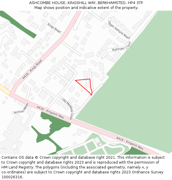 ASHCOMBE HOUSE, KINGSHILL WAY, BERKHAMSTED, HP4 3TP: Location map and indicative extent of plot