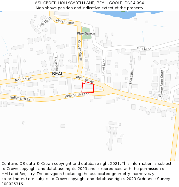 ASHCROFT, HOLLYGARTH LANE, BEAL, GOOLE, DN14 0SX: Location map and indicative extent of plot