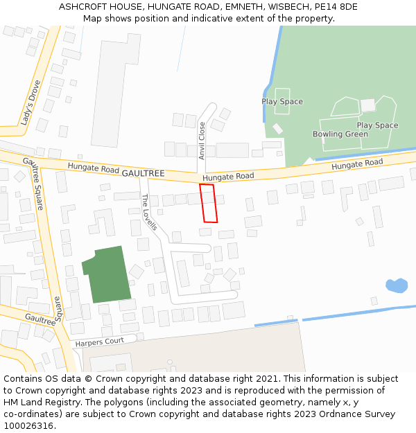 ASHCROFT HOUSE, HUNGATE ROAD, EMNETH, WISBECH, PE14 8DE: Location map and indicative extent of plot