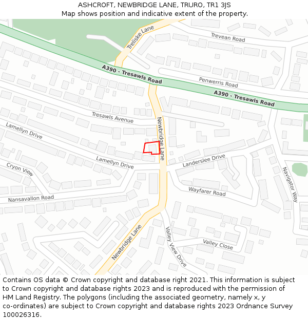 ASHCROFT, NEWBRIDGE LANE, TRURO, TR1 3JS: Location map and indicative extent of plot