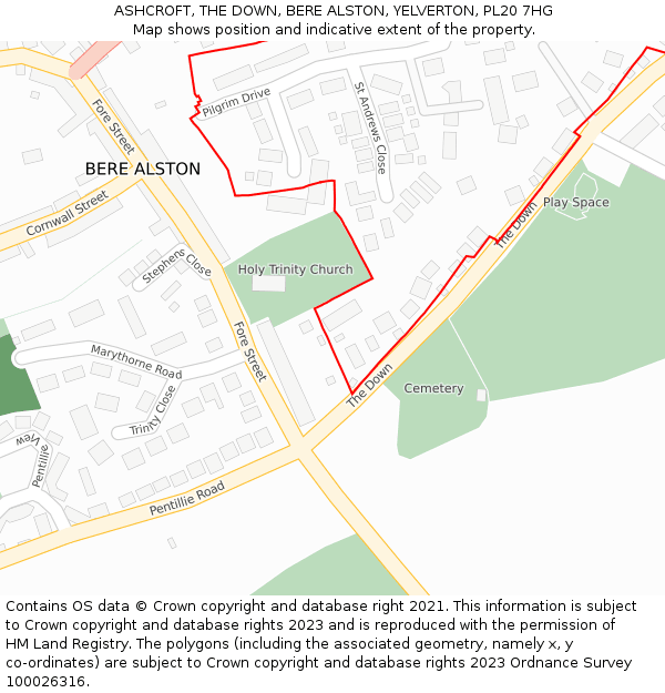ASHCROFT, THE DOWN, BERE ALSTON, YELVERTON, PL20 7HG: Location map and indicative extent of plot