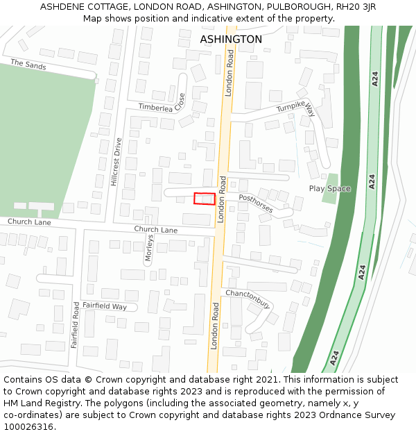 ASHDENE COTTAGE, LONDON ROAD, ASHINGTON, PULBOROUGH, RH20 3JR: Location map and indicative extent of plot