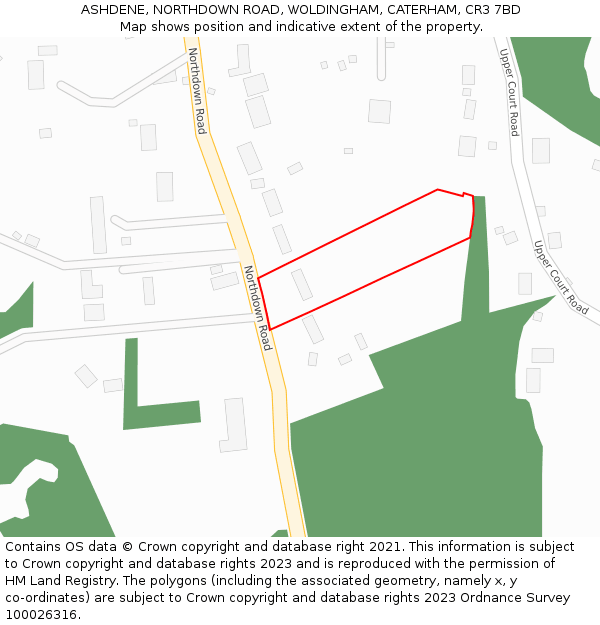 ASHDENE, NORTHDOWN ROAD, WOLDINGHAM, CATERHAM, CR3 7BD: Location map and indicative extent of plot