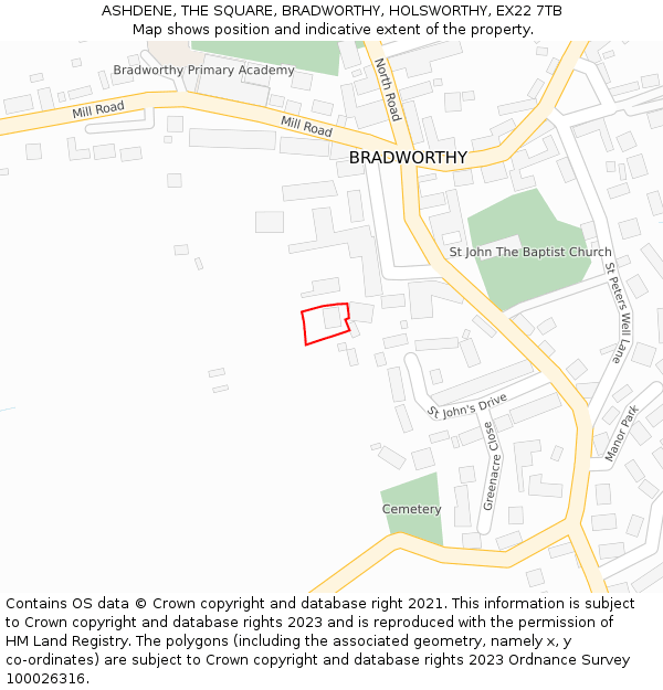 ASHDENE, THE SQUARE, BRADWORTHY, HOLSWORTHY, EX22 7TB: Location map and indicative extent of plot