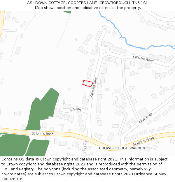 ASHDOWN COTTAGE, COOPERS LANE, CROWBOROUGH, TN6 1SL: Location map and indicative extent of plot