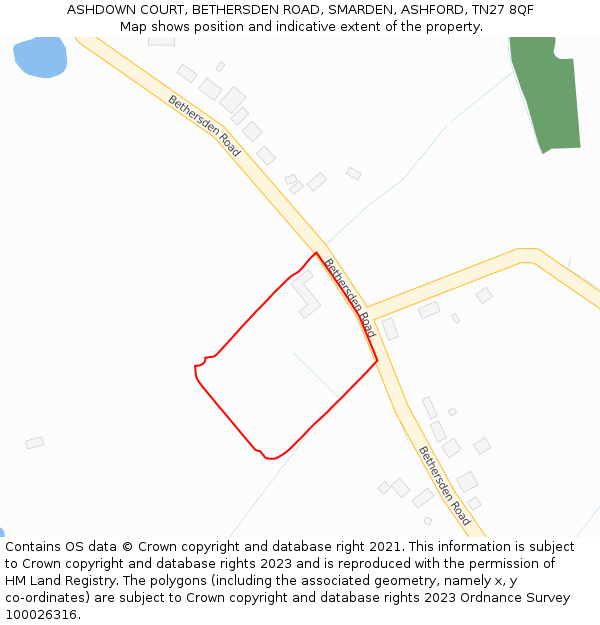 ASHDOWN COURT, BETHERSDEN ROAD, SMARDEN, ASHFORD, TN27 8QF: Location map and indicative extent of plot