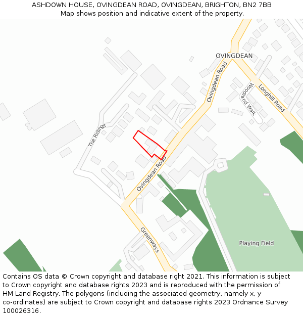ASHDOWN HOUSE, OVINGDEAN ROAD, OVINGDEAN, BRIGHTON, BN2 7BB: Location map and indicative extent of plot