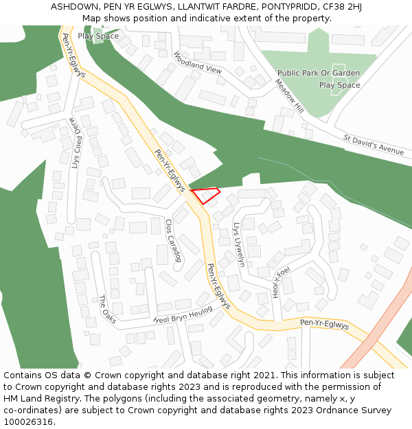 ASHDOWN, PEN YR EGLWYS, LLANTWIT FARDRE, PONTYPRIDD, CF38 2HJ: Location map and indicative extent of plot