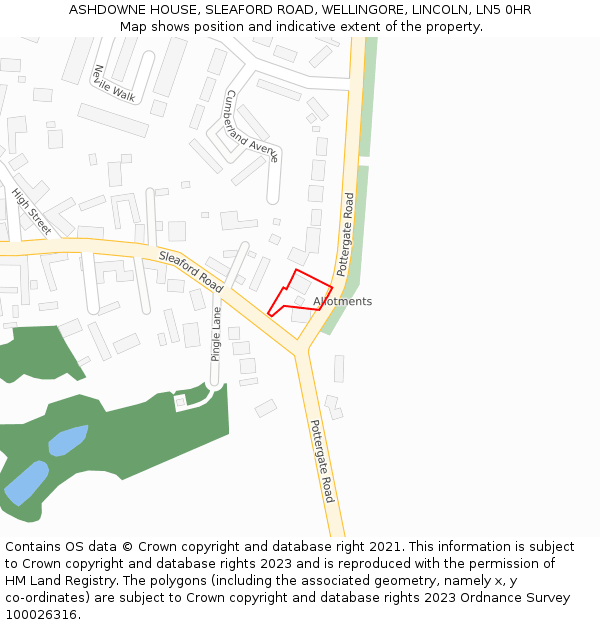 ASHDOWNE HOUSE, SLEAFORD ROAD, WELLINGORE, LINCOLN, LN5 0HR: Location map and indicative extent of plot