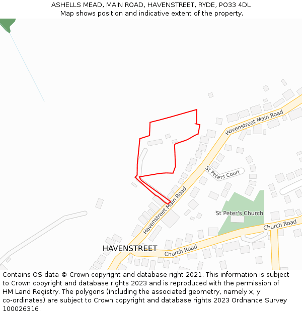 ASHELLS MEAD, MAIN ROAD, HAVENSTREET, RYDE, PO33 4DL: Location map and indicative extent of plot