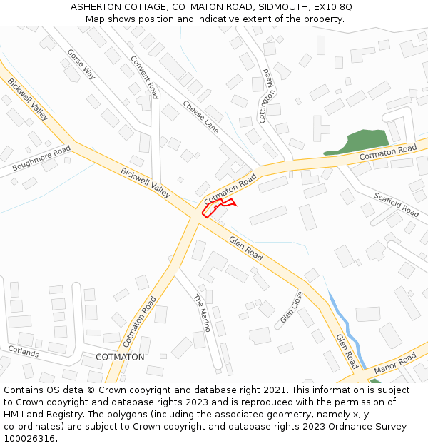 ASHERTON COTTAGE, COTMATON ROAD, SIDMOUTH, EX10 8QT: Location map and indicative extent of plot