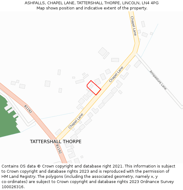 ASHFALLS, CHAPEL LANE, TATTERSHALL THORPE, LINCOLN, LN4 4PG: Location map and indicative extent of plot