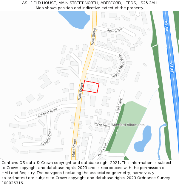 ASHFIELD HOUSE, MAIN STREET NORTH, ABERFORD, LEEDS, LS25 3AH: Location map and indicative extent of plot