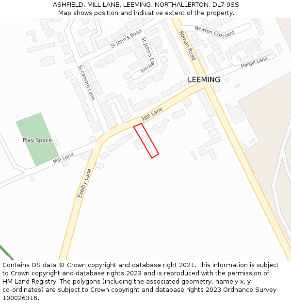 ASHFIELD, MILL LANE, LEEMING, NORTHALLERTON, DL7 9SS: Location map and indicative extent of plot