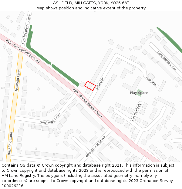 ASHFIELD, MILLGATES, YORK, YO26 6AT: Location map and indicative extent of plot