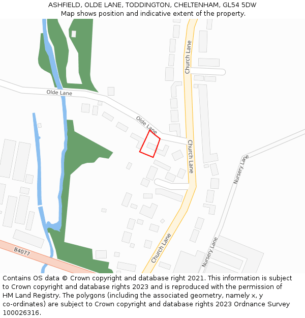 ASHFIELD, OLDE LANE, TODDINGTON, CHELTENHAM, GL54 5DW: Location map and indicative extent of plot