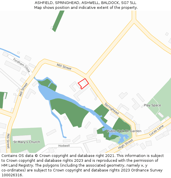 ASHFIELD, SPRINGHEAD, ASHWELL, BALDOCK, SG7 5LL: Location map and indicative extent of plot