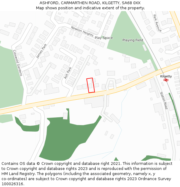 ASHFORD, CARMARTHEN ROAD, KILGETTY, SA68 0XX: Location map and indicative extent of plot