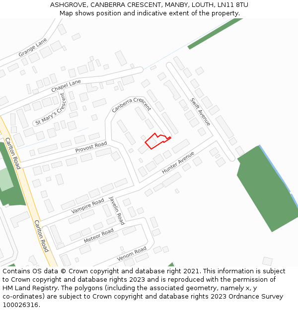 ASHGROVE, CANBERRA CRESCENT, MANBY, LOUTH, LN11 8TU: Location map and indicative extent of plot