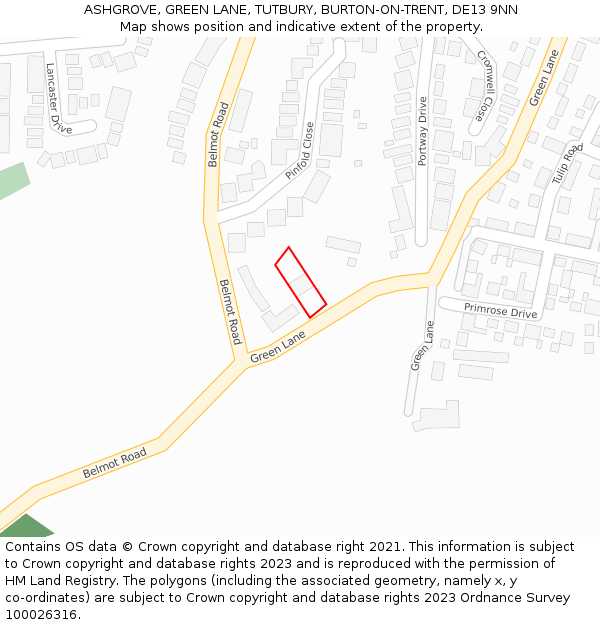 ASHGROVE, GREEN LANE, TUTBURY, BURTON-ON-TRENT, DE13 9NN: Location map and indicative extent of plot