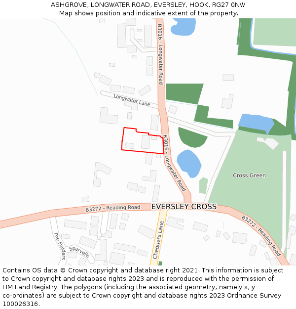 ASHGROVE, LONGWATER ROAD, EVERSLEY, HOOK, RG27 0NW: Location map and indicative extent of plot