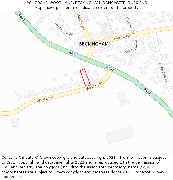 ASHGROVE, WOOD LANE, BECKINGHAM, DONCASTER, DN10 4NS: Location map and indicative extent of plot