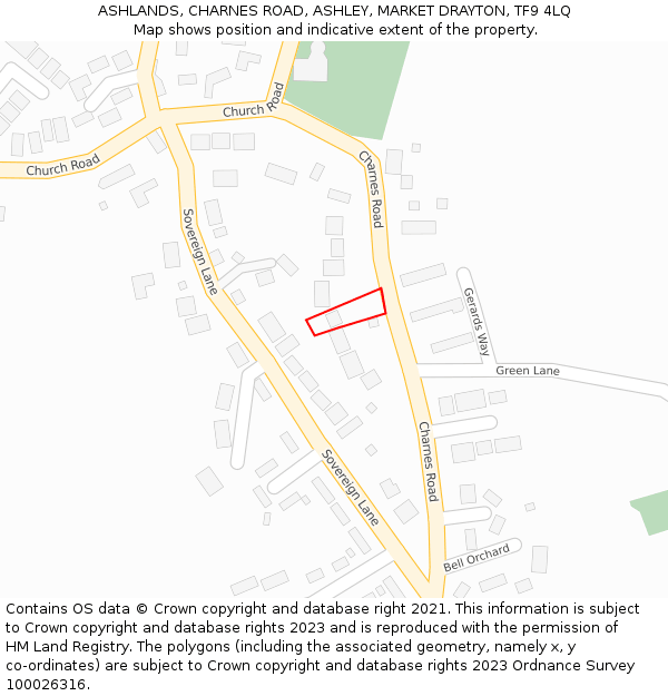 ASHLANDS, CHARNES ROAD, ASHLEY, MARKET DRAYTON, TF9 4LQ: Location map and indicative extent of plot