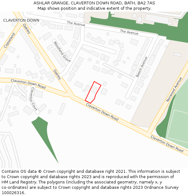 ASHLAR GRANGE, CLAVERTON DOWN ROAD, BATH, BA2 7AS: Location map and indicative extent of plot