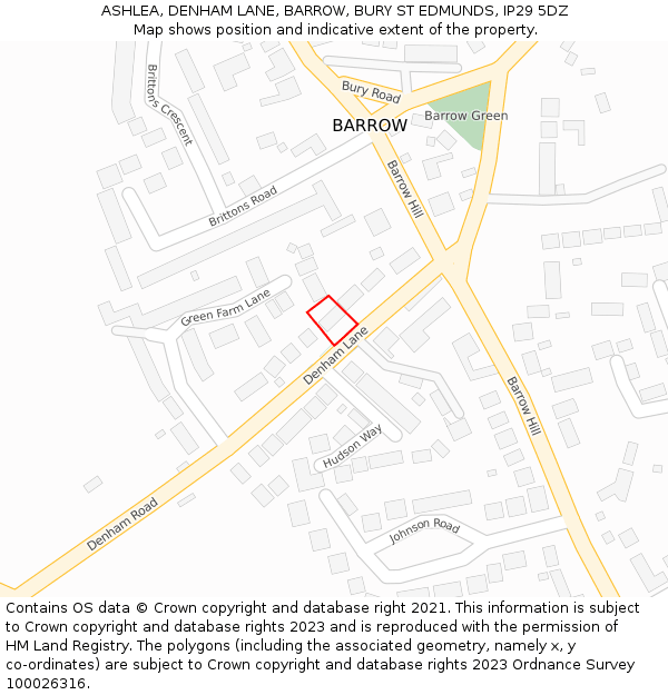 ASHLEA, DENHAM LANE, BARROW, BURY ST EDMUNDS, IP29 5DZ: Location map and indicative extent of plot