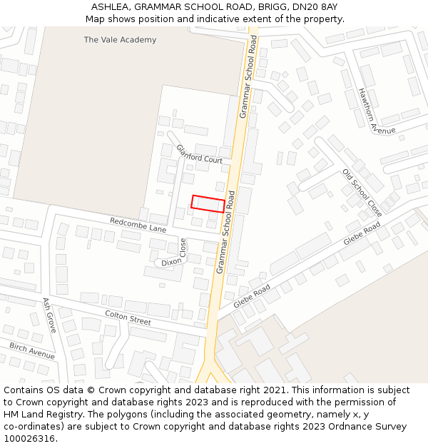 ASHLEA, GRAMMAR SCHOOL ROAD, BRIGG, DN20 8AY: Location map and indicative extent of plot