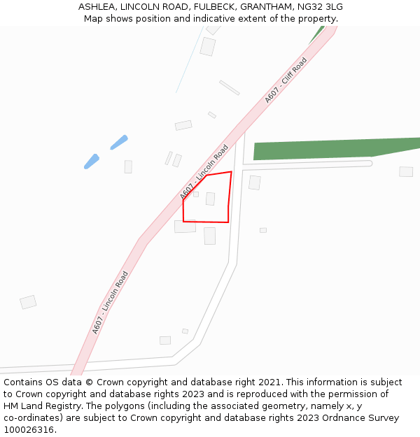 ASHLEA, LINCOLN ROAD, FULBECK, GRANTHAM, NG32 3LG: Location map and indicative extent of plot