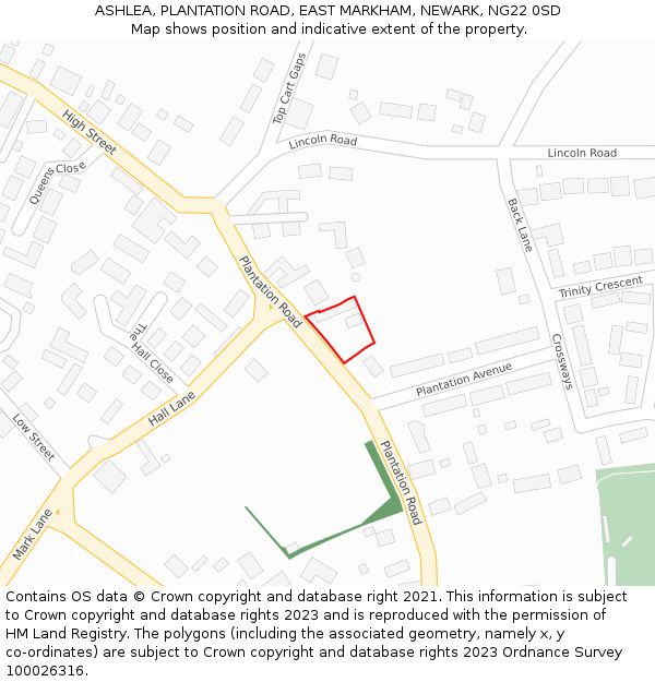 ASHLEA, PLANTATION ROAD, EAST MARKHAM, NEWARK, NG22 0SD: Location map and indicative extent of plot