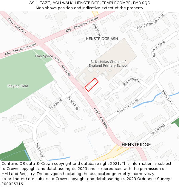 ASHLEAZE, ASH WALK, HENSTRIDGE, TEMPLECOMBE, BA8 0QD: Location map and indicative extent of plot