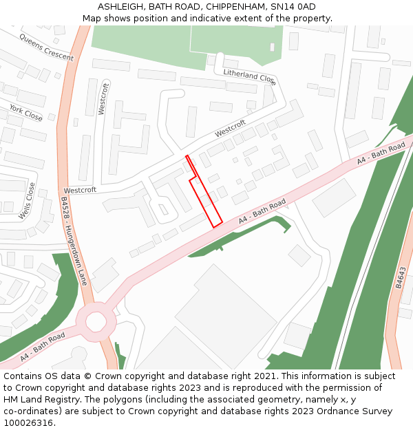 ASHLEIGH, BATH ROAD, CHIPPENHAM, SN14 0AD: Location map and indicative extent of plot