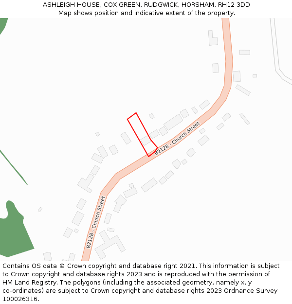 ASHLEIGH HOUSE, COX GREEN, RUDGWICK, HORSHAM, RH12 3DD: Location map and indicative extent of plot