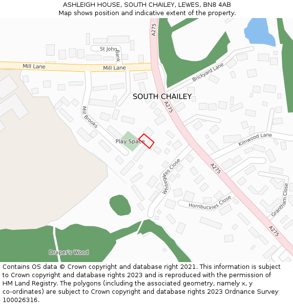 ASHLEIGH HOUSE, SOUTH CHAILEY, LEWES, BN8 4AB: Location map and indicative extent of plot