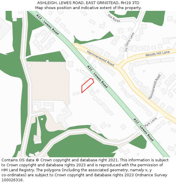 ASHLEIGH, LEWES ROAD, EAST GRINSTEAD, RH19 3TD: Location map and indicative extent of plot
